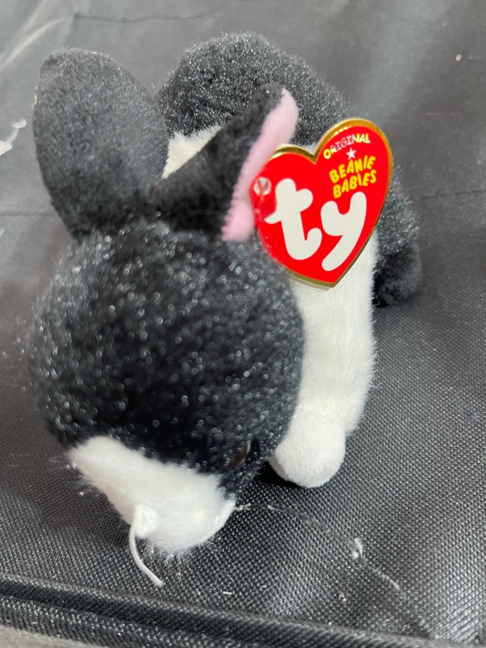 Ty Black and White Bunny Beanie with Pink Ear Accent